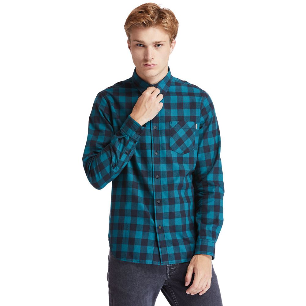 Timberland Πουκαμισα Ανδρικα Μπλε/Μαυρα - Nashua River Long-Sleeve Flannel Check - Greece 3610892-XP